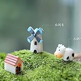 Generic 3 Pcs/resin cow with windmill house/fantasy miniatures/lovely animals/fairy garden gnome/mos