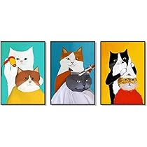 Amazon.co.jp: aksldf 動物猫床屋キャンバス絵画北欧スタイルの