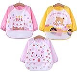 女の赤ちゃん 食事用スタイ・エプロン 長袖 ベビービブ 3枚セット