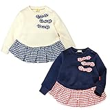 (ネイビー/90cm)ベビー服 女の子 トレーナー 長袖 Moujonjon ムージョンジョン ニットソー 裏起毛 ギンガムチェック 星箔プリント フリル リボン スナップボタン 女児 ベビー