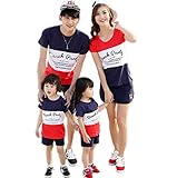 （JUTAOPIN）【親子 ペアルック】 親子 ペア ｔシャツ ＆ ショートパンツ レディース スカート 親子ペア パパ ママ 春 夏 メンズ 子供 男の子 女の子 ｔシャツ 半袖 ブルー ラブ 90