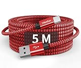 USB Type C ケーブル [5m/1本] CLEEFUN タイプC ケーブル 長い USB A to USB C ケーブル QC3.0対応 充電コード タイプc 高耐久ナイロンXperia、Galaxy Note、Switch、 Pixel、LG、GoPro Hero 5/6などType-c機種対応 レッド