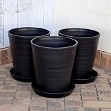 セラアート長鉢尺10号（黒） 鉢・受け皿付3セット ノーブランド品