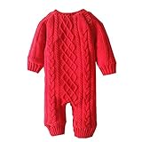 ZOEREA(ゾエレア)　ニットセーターキッズ　セーター子供　ベビー長袖ロンパース　裏起毛　女の子　男の子　厚い　ボーダー柄　カバーオール　誕生日　記念日　出産祝い　秋冬　子供服　レッド　12ヶ月
