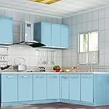 KINLO　DIY 壁紙 キッチン戸棚シート 台所ステッカー　はがせる ウォールステッカー 防水　耐熱　防油汚れ 0.61M×5M(1ロール) カラー：ブルー
