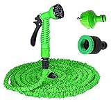 伸びる魔法のホース史上最長30mなんと10mのホースが30mに散水ノズルも7種類 (グリーン）