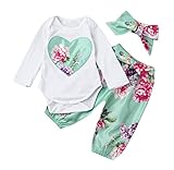 杜屋トヤ 新生児服 上下セット 長袖Ｔシャツ ロンパース トップス＋パンツ＋ヘッドスカーフ 三点セット ルームウェア ハート 花柄 かわいい 女の子 男の子 赤ちゃん/ベビー 秋 冬 カジュアル お出