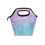 ランチバッグピンクブルーGlitter Printed Neoprene Tote再利用可能なの断熱コンテナオーガナイザー学校グルメ弁当箱ピクニックCarryingメンズ、レディース、大人、子供、女の子、男の子