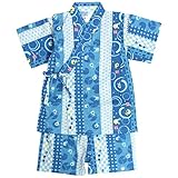 甚平 ベビー 男の子 綿100% 日本製生地 じんべい スーツ上下 祭 子供甚平 かえる/紺-9953 90cm