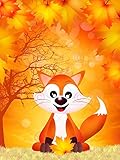 Painting Children Kids Fox Autumn Leaves Happy Cuteアートプリントmp5216 a