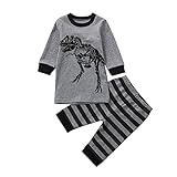 (プタス) Putars 幼児の男の子の女の子プリント恐竜の骨ストライプトップスの服+パンツの服 12ヶ月 - 4歳
