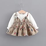 ベビー服ワンピース 子供服 女の子 Pojour 長袖ドレス 可愛いビートル偽2セット 秋冬 オシャレ 通園 発表会 旅行 記念日 プレゼント カーキ