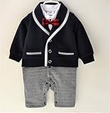 Mchild ベビー服 スーツ風 ボディースーツ ロンパース 赤ちゃん カバーオール 新生児 長袖 春秋着 子供服 蝶ネクタイ キッズ フォーマル 男の子 出産祝い 写真撮影 冠婚葬祭 結婚式 七五三