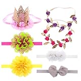 Emithaベビークラウンヘッドバンドフラワーヘッドバンドヘアアクセサリー7スタイルマルチパック