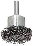 Weiler Circular Flared Wire End Brush, Round Shank, Steel, Crimped Wire, 1-1/2" Diameter, 0.02" Wire