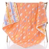 ベビーケット オーガニックコットン 6重より柔らか ガーゼおくるみ 雲 オレンジ