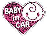 Sticker Shop Haru BABY IN CAR ステッカー ハート型ヒョウ柄 ピンク