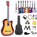 Aryari アコースティックギター セット 38インチ初心者入門セット 練習ギター 初心者 ソフトケース付き ギター アコギ （チューナー、ソフトケース、カポ、ピック等付属）日の出