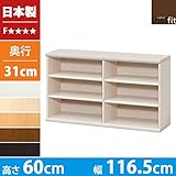 本棚 幅120 高さ60 2列 3段 日本製 大容量 書棚 木製 収納 収納棚 コミック収納 文庫本棚 棚 ラック エースラック カラーラック ライトナチュラル B075M6WYFH