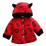 エフティーゾーン(Ftzone)子供服ベビー赤ちゃんの子供の男の子女の子コート コットン暖かい綿　防寒 冷え取り冬物 ダウンジャケット ダウンコート 上着 防風(ネコ) (S/身长80cm, 赤)