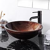 Yescomアーティスティックな強化ガラス製シンク バスルーム/洗面所 ラウンド形ボウル 模様入り