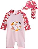 [Vaenait Baby]2-7歳UVカット ラッシュガードベビー子供女の子長袖ワンピース水着 Baby Tanning Bear Pink S + Flap cap S