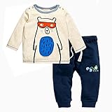 ALLAIBB ベビー服 上下 セット ズボン 長袖tシャツ 肩ボタン付き 春秋服 ベア柄 カジュアル かわいい 普段着 プレゼント size 5T (紺)