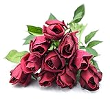 Kingdetector 暗紅色 高品質 ローズ バラの蕾 造花 ブーケ インテリア 本物 きれい 結婚式 お祝い (12pcs)
