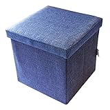 KTJ 収納スツール オットマン 収納椅子 収納ベンチ ダークブルー 38x38x38cm ふた付き 折りたたみ 積重ね収納ケース 大容量 収納ボックス Bench-s-darkblue