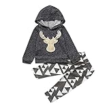 gbsell 2pcs新生児幼児赤ちゃん男の子服Elkフード付きTシャツトップス+パンツ服装セット