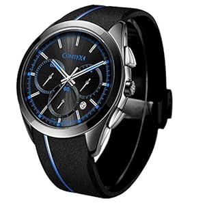 Comtex メンズ 腕時計 シリコン ブラック スポーツ クォーツ ウオッチ 時計 クロノグラフ Ocruyo オクルヨ