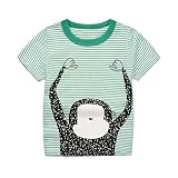 ESHOO キッズ子供ラブリーモンキープリント半袖コットンストライプTシャツ