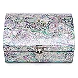 MADDesign マザーオブパール ジュエリー 小物入れ 貝殻 象嵌 ミラー蓋 ピンク 花柄 バタフライデザイン, エンジニアリングウッド