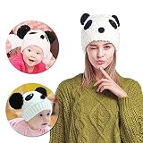 Vandot ニット 帽子 親子帽 ニットキャップ パンダ パターン オシャレ 暖かい 伸縮性 綺麗 耳当て 防寒 人気（ブラック/ホワイト）
