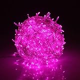 RPGT 100 LEDs 桃色 ピンク12メートル透明ワイヤ　クリスマスツリーイルミネーションライト30V安全低電圧　IP44防水レベル8つのモードがあり、クリスマスパーティー、屋外配置、結婚式の配