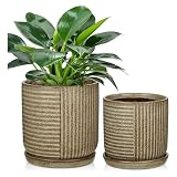 植木鉢 陶器鉢 プランター 4号 5号 2個入り 受け皿付き 穴付き おしゃれ 鉢 鉢植え インテリア 部屋 オフィス 室内 飾り (リネンブラウン)