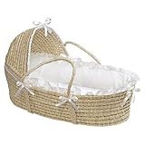 Badger Basket Hooded Moses Basket - Natural/White by Badger Basket