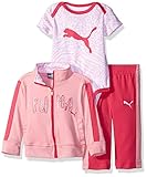 Pumaベビー女の子ベビー3点ジャケット、ボディスーツ、とパンツセット カラー: ピンク