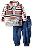 Petit Lem Baby Boys' Stripe Polo Shirt and Pant Set Robot 9 Months [並行輸入品]