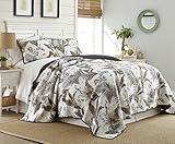 タヒチby Chezmoiコレクション3ピーストロピカルFoliage Vintage Washed 100 % -cottonリバーシブルキルトセット キング ホワイト