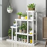 5ティア木製はしごフラワーラック、屋内/屋外庭の階段植物ポットディスプレイホルダースタンド収納コーナー棚/オフィス/バルコニー - ホワイト