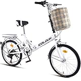JuinTECH バスケット付き折りたたみ自転車可変速度男性女性大人学生市コミューターアウトドアスポーツバイク (Color : White