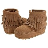 [ミネトンカ] Minnetonka ベビー DOUBLE FRINGE SIDE ZIP BOOTIE ベビーシューズ トープスエード(TAUPE SUEDE) US6(実寸15.5cm)