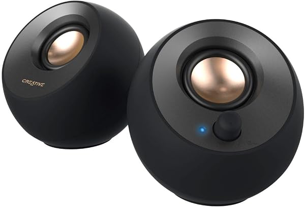 Creative Pebble V2 USB Type-C給電採用アクティブ スピーカー 8W RMS ピーク出力16W パワフル出力 45°上向きドライバー 重低音 パッシブ ドライバー SP-PBLV2-BK