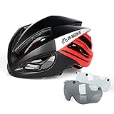 Akari 自転車 ヘルメット軽量 Helmet 大人用 子供用 MX-9 磁気タイプゴーグルヘルメット 56-62cm ダイヤル調整 サイクルヘルメット 自転車用品 2つのレンズ付き (ブラック＆レ