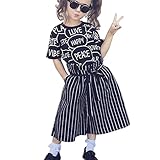 ARAUS　子供服　2点セット　トプッス+ズボン　ワイドレッグパンツ　スラックス　スカート　上着　パンツ　ストライプ　半袖　丸首　蝶結び　英語　印刷　女の子　男の子　男女兼用　キッズ　ベビー　ガルーズ