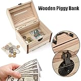 oldeagle木製貯金箱安全お金ボックスSavings withロックハンドメイドWood Carving