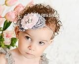 ☆トリプルシャビーローズとラインストーンのヘアバンド☆ピンク＆グレー