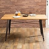 【ダイニングテーブル おしゃれ】スチールフレームの重厚感＆木の温かみのあるヴィンテージ風ダイニングテーブル ［シャルマン - Charmant］ 楡材使用 天然木 木製天板 天板：135×70cm スチール 木目 カフェ風