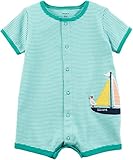カーターズ（Carter's）男の子用ライトグリーンボーダー ヨット前開き半袖クリーパー 3months